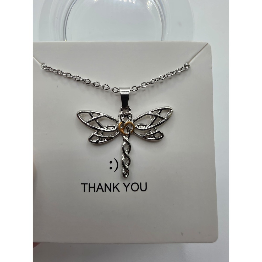 Beautiful Silvertone Dragonfly Pendant Necklace